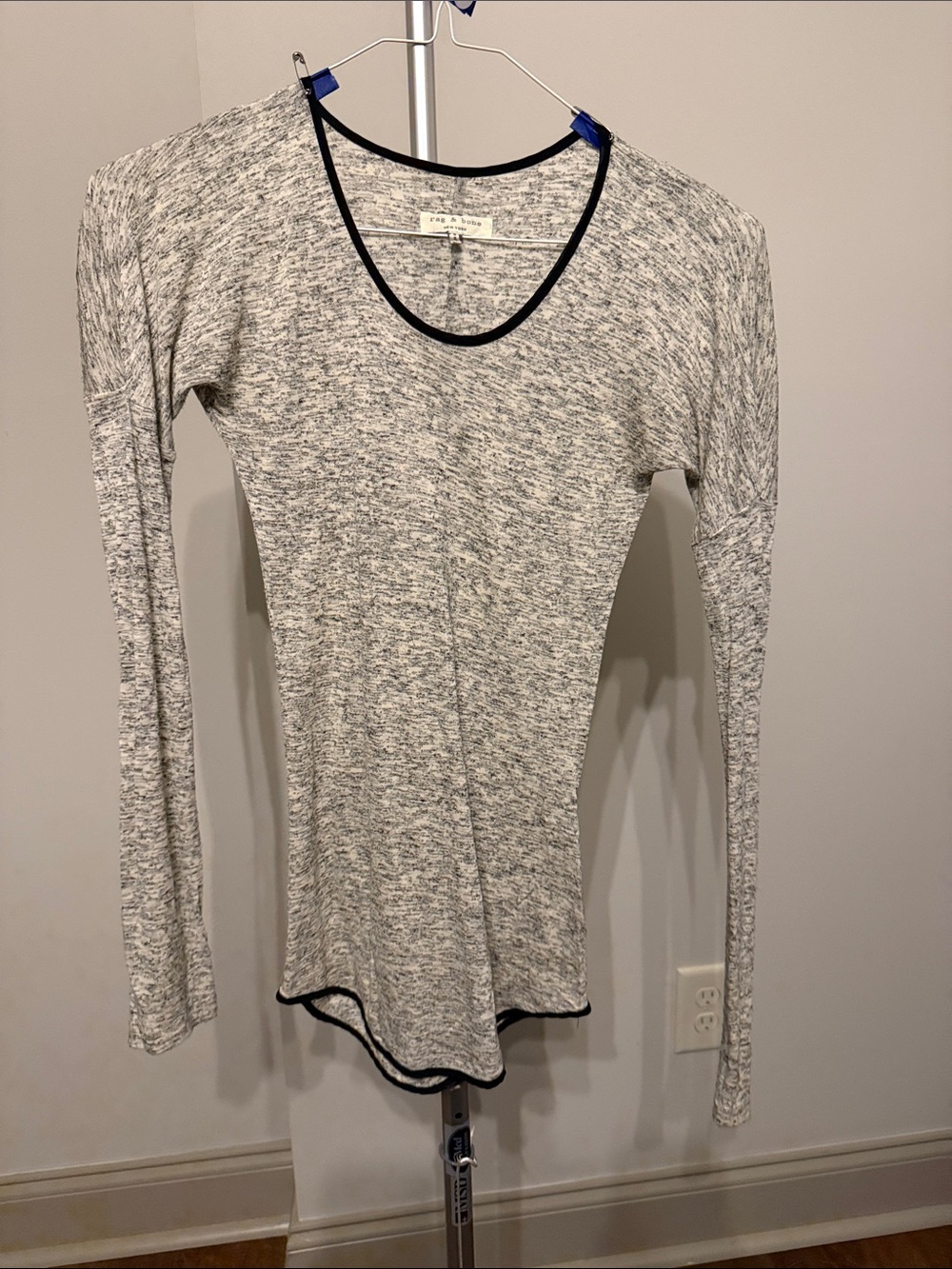 rag & bone Gray Marled Long Sleeve Tee with Black Trim